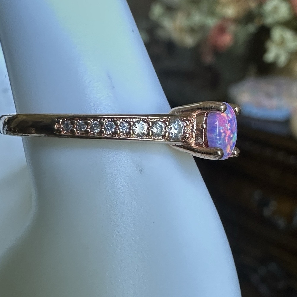 Vintage Accent Ring Size 8.5 Lab Black Opal Color Clear CZs 925 Sterling 2.6g - Picture 9 of 12
